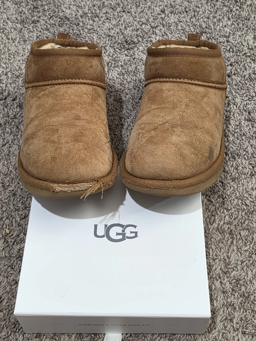 UGG Kids Brown Shearling Lined Slip-On MINI Boots AND Cleaning Kit